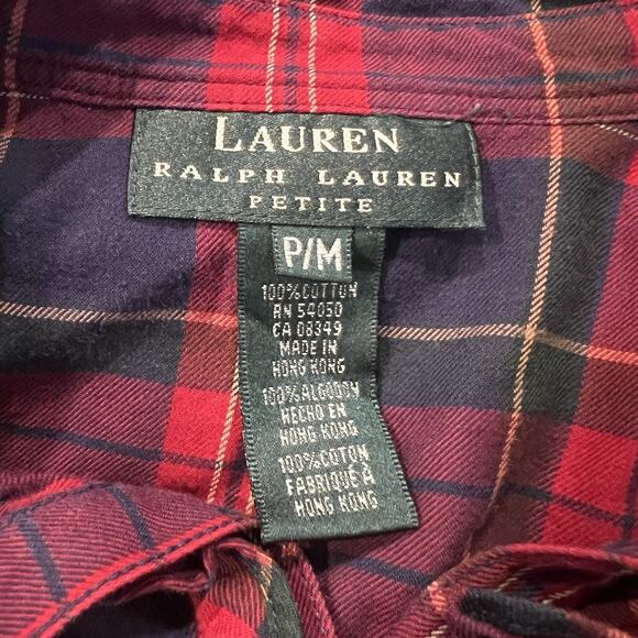 Lauren Ralph Lauren Women’s Plaid Button Front Ruffle Top Petite M (A0127) - Picture 6 of 6